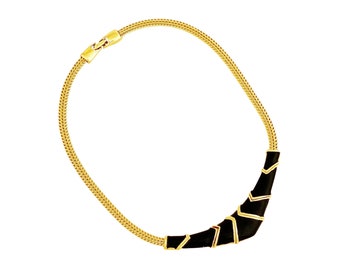 Gold & Black Enamel Articulating Bib Choker Necklace, 1980s