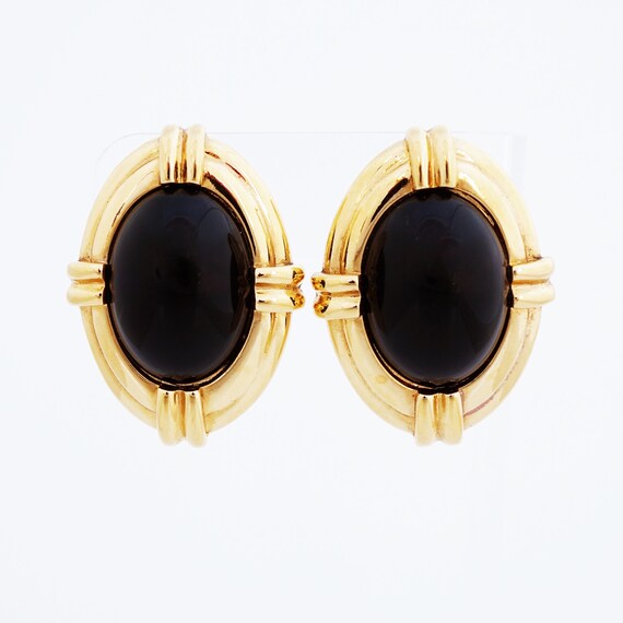 Oversized Gold and Black Cabochon Statement Earri… - image 4