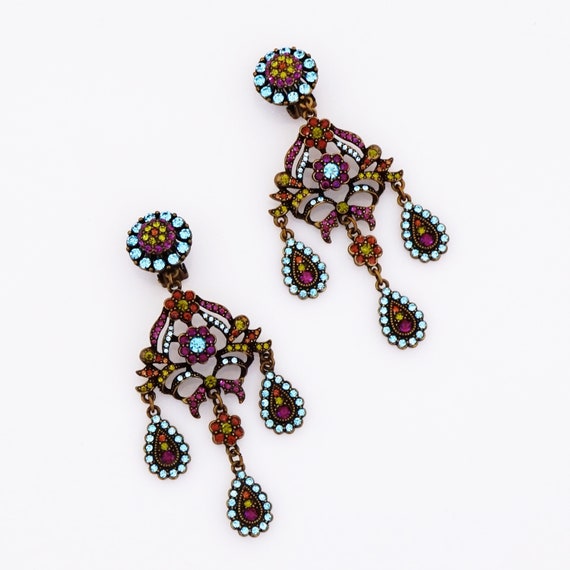 Antique Gold Chandelier Earrings With Swarovski C… - image 2