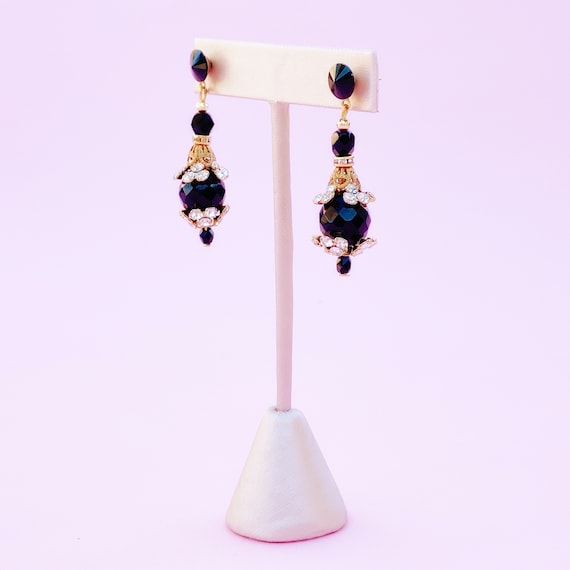 Vintage Baroque Onyx Dangle Earrings with Crystal… - image 4