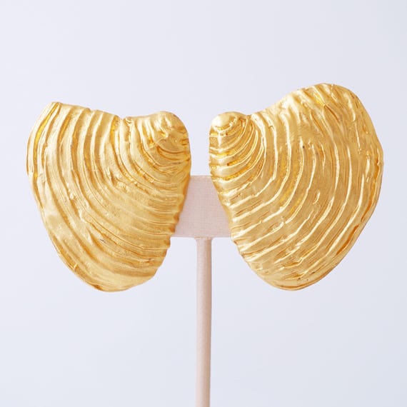 Massive Gilt Seashell Statement Earrings, 1980s - image 3