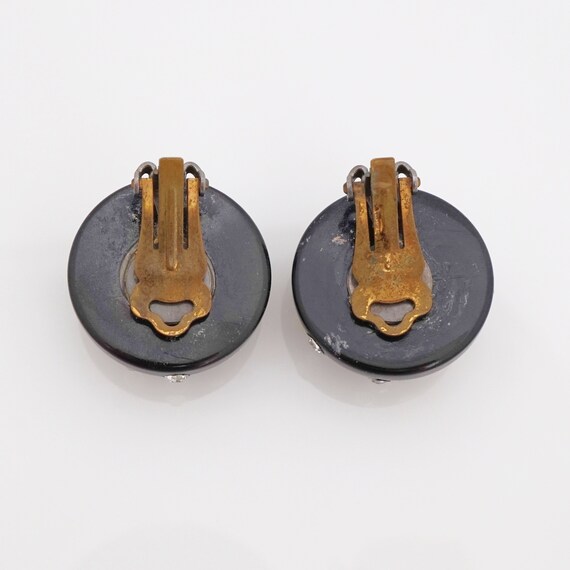 Black Bakelite Dome Earrings With Crystal Spray, … - image 5