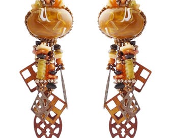 Neutral Tone Beaded Dangle Earrings By Chipita, 1980s