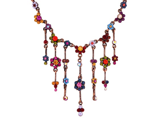 Copper Dangle Necklace With Colorful Crystal Flow… - image 1