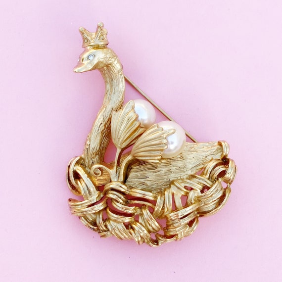 Vintage Gilded Swan Princess Figural Brooch by Er… - image 2