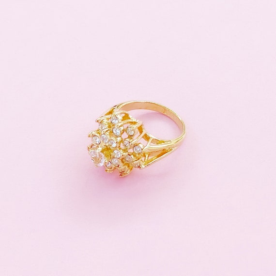 Vintage Gilded Layered Crystal Cocktail Ring (Siz… - image 3