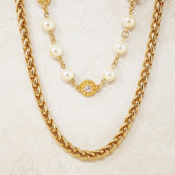 Vintage 94" Heavy Gilt Braided Chain Necklace wit… - image 3