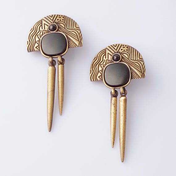 Etched Geometric Dangle Statement Earrings By Laz… - image 4