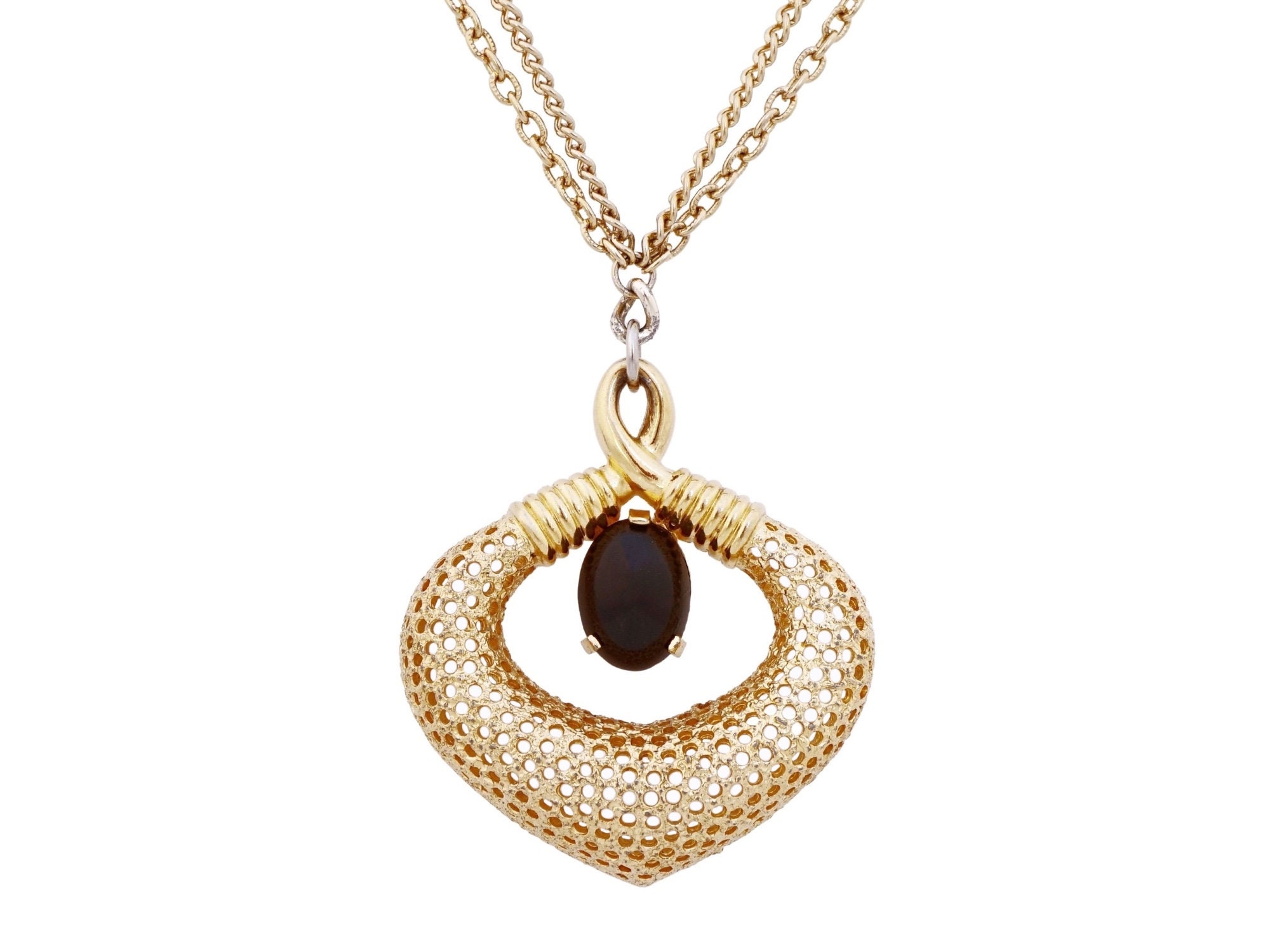 Gold Mod Pendant Statement Necklace With Onyx Cabochon by