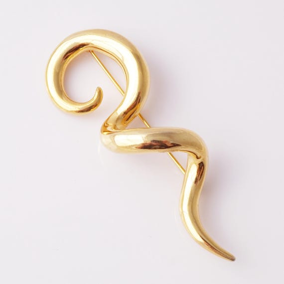 Gilded Abstract Three Dimensional Squiggle Brooch… - image 2