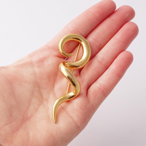 Gilded Abstract Three Dimensional Squiggle Brooch… - image 5