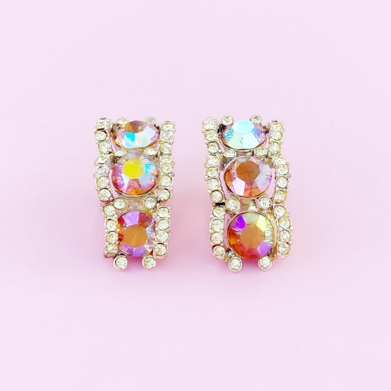 Pink Aurora Borealis Crystal Climber Earrings, 19… - image 3