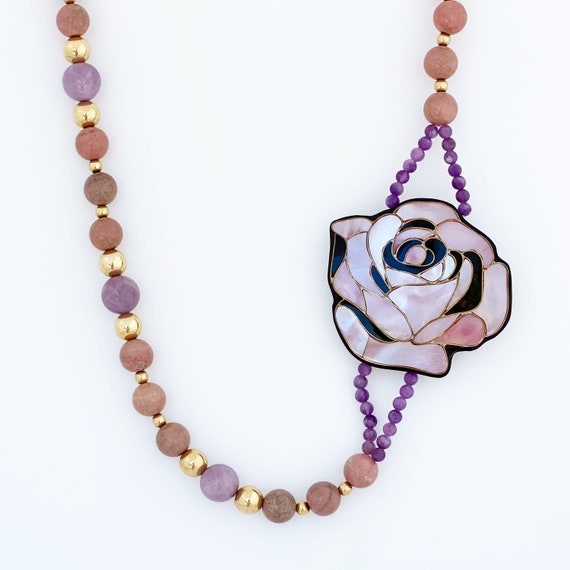Dusty Pink and Purple Mother of Pearl Inlay Rose … - image 4