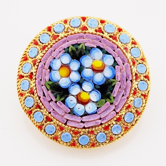 Italian Micro Mosaic Floral Brooch, 1950s - image 2