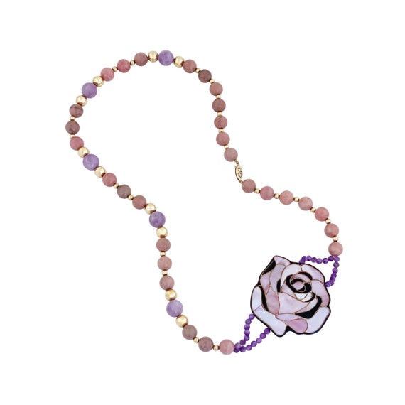 Dusty Pink and Purple Mother of Pearl Inlay Rose … - image 1