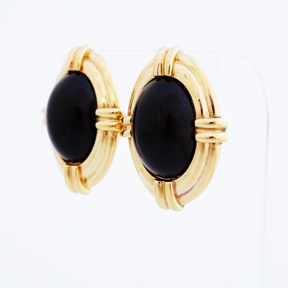 Oversized Gold and Black Cabochon Statement Earri… - image 5