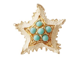 Dainty Starfish Brooch with Cream Enamel and Turquoise Cabochons, 1960s