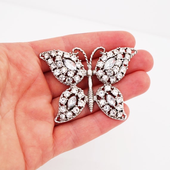 Crystal Encrusted Butterfly Figural Brooch, 1960s - image 5