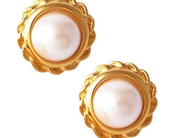 Twisted Rope Bezel Pearl Earrings By Anne Klein, 1980s