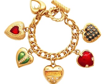 Vintage Victoria's Secret Puffy Heart Charm Bracelet, 1990s