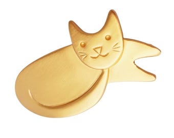 Matte Gold Figural Cat Brooch By Anne Klein, 1980s