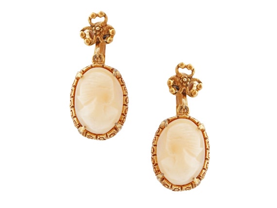 Carved Shell Cameo Drop Earrings By Florenza, 196… - image 1