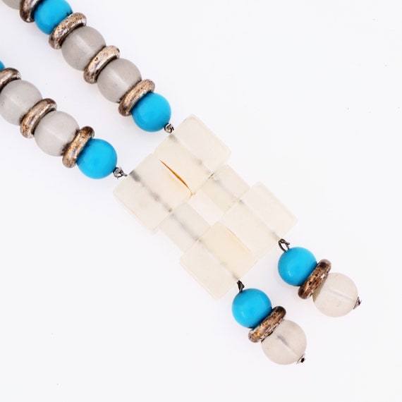 Frosted Lucite & Turquoise Beaded Statement Neckl… - image 3