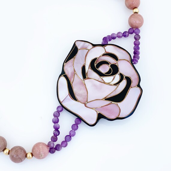 Dusty Pink and Purple Mother of Pearl Inlay Rose … - image 3