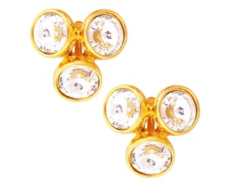 Gold Bezel Crystal Trio Statement Earrings, 1980s