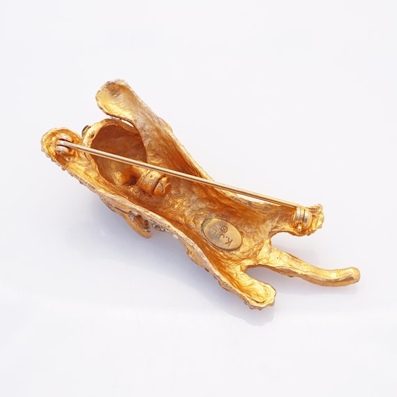 Gilt & Crystal Pavé Leopard Figural Brooch By Ken… - image 4
