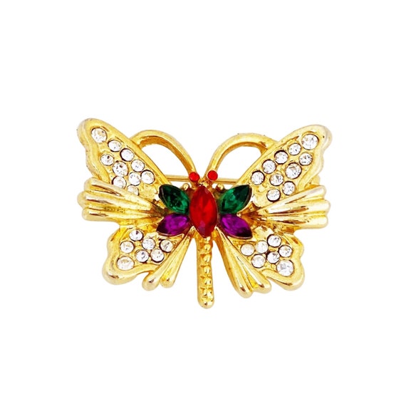 Dainty Gold Figural Butterfly Brooch With Jewel To