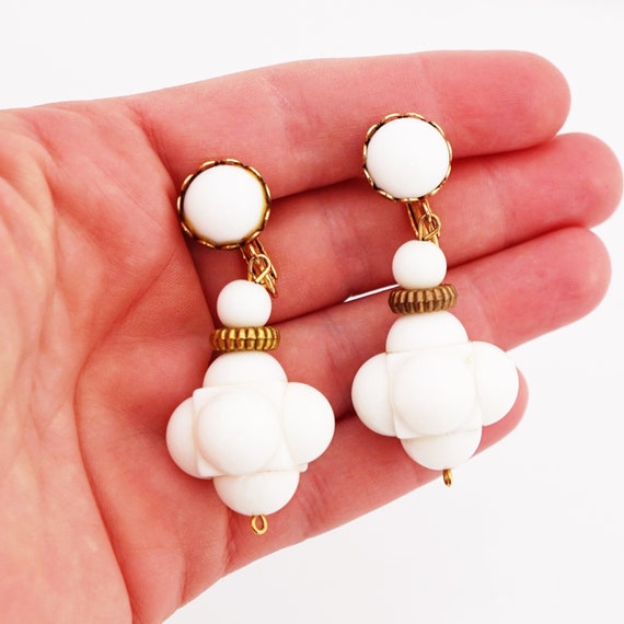 White Plastic Drop Statement Earrings, 1960s - image 5