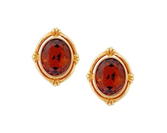 Gold Bezel Set Smoked Topaz « Allegro » Boucles d’oreilles Par Avon, années 1980
