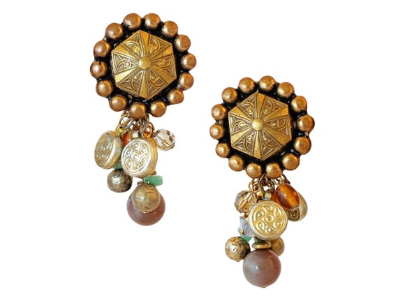 Statement Cluster Drop Earrings With Semiprecious… - image 1