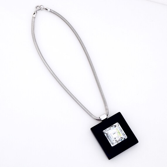 Black Resin Square Pendant Necklace With Faceted … - image 2