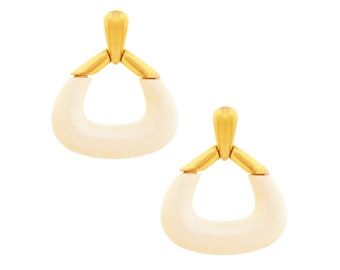 Modernist Geometric Cream Acrylic Statement Earrings, 1970s