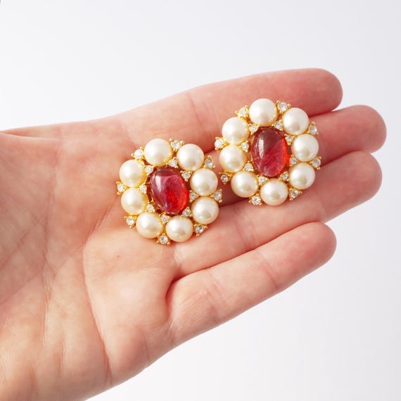 Pearl, Crystal and Ruby Statement Earrings By Gro… - image 7