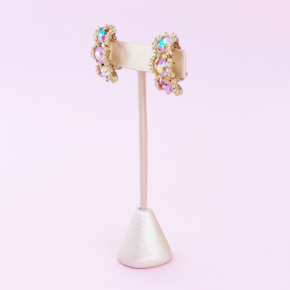 Pink Aurora Borealis Crystal Climber Earrings, 19… - image 6