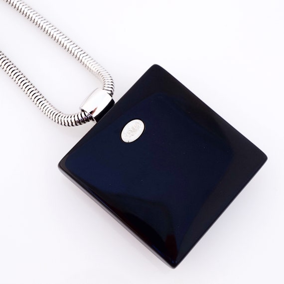 Black Resin Square Pendant Necklace With Faceted … - image 5