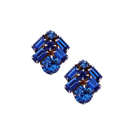 Cobalt Blue Rhinestone Earrings, 1960s - image 1