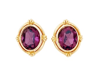Lunette d’or Set Améthyste « Allegro » Boucles d’oreilles Par Avon, années 1980