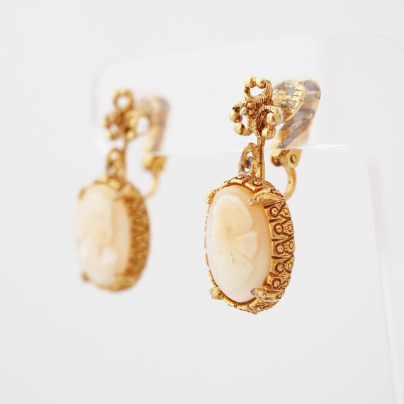 Carved Shell Cameo Drop Earrings By Florenza, 196… - image 2