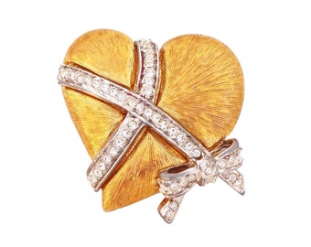 Gilded Heart Wrapped In A Bow Brooch By RJ Graziano, 1990s