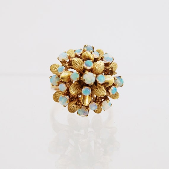 12k Gold Leaves and Layered Opal Cluster Ring (Si… - image 2