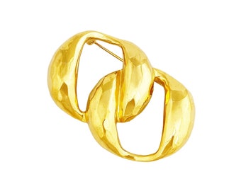 Gold Hammered Texture Interlocking Links Brooch, 1980s