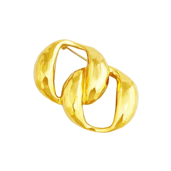 Gold Hammered Texture Interlocking Links Brooch, … - image 1