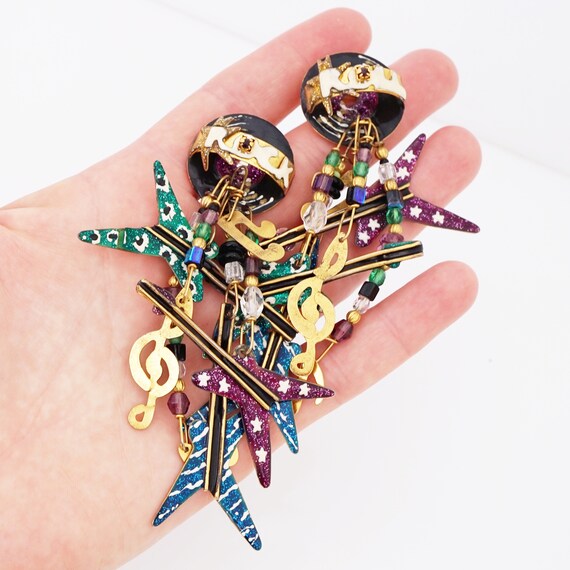 Enamel "Rock & Roll" Dangle Statement Earrings By… - image 6