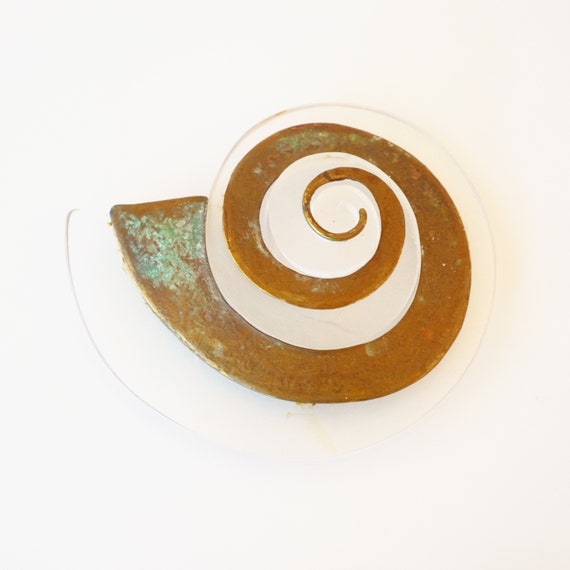 Oversized Lucite and Patinated Brass Swirl / Snai… - image 2