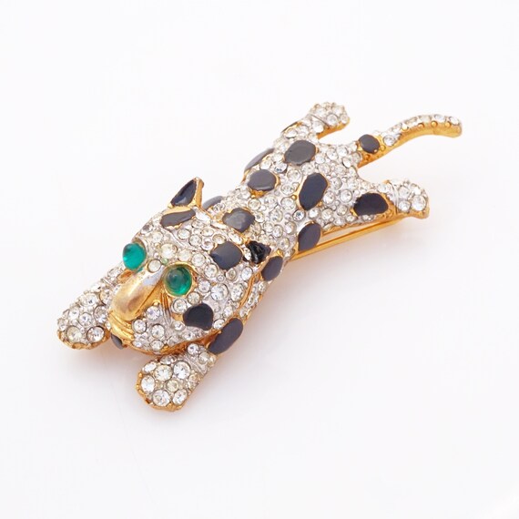 Gilt & Crystal Pavé Leopard Figural Brooch By Ken… - image 2