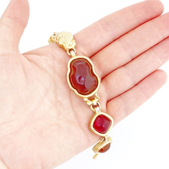 Gold & Resin Cabochon Organic Link Bracelet With … - image 6